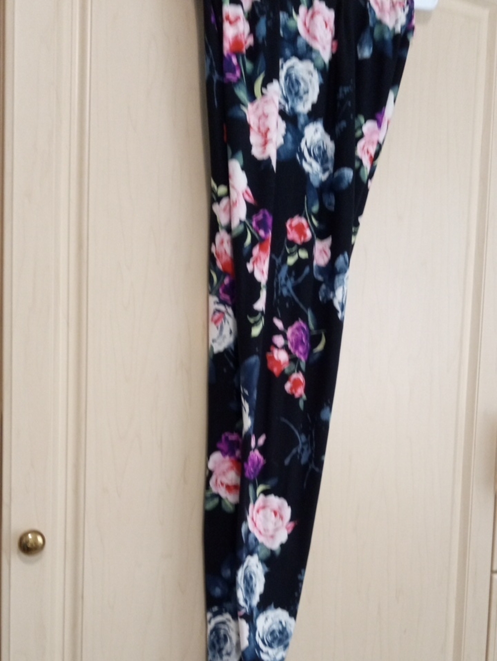 Black Floral Leggings , Pink & Blue Roses